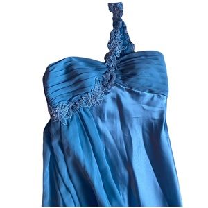 Night way light blue one shoulder beaded dress size 6